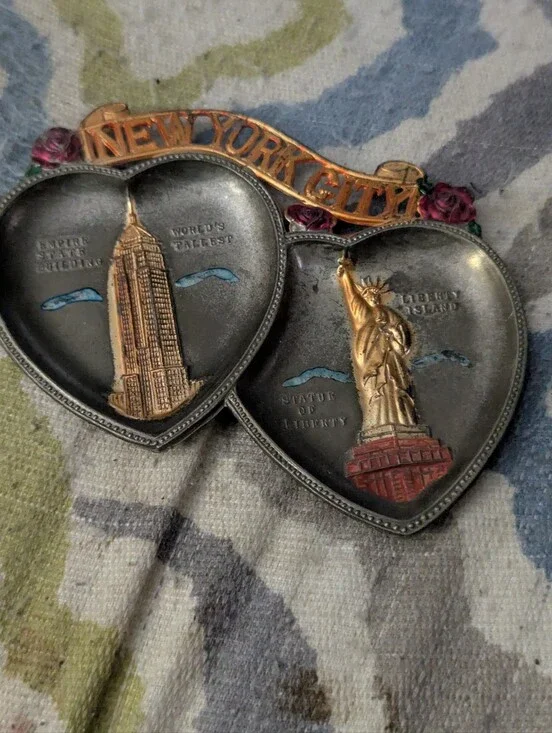 Vintage New York City Double Heart Souvenir Empire State & Statue of Liberty