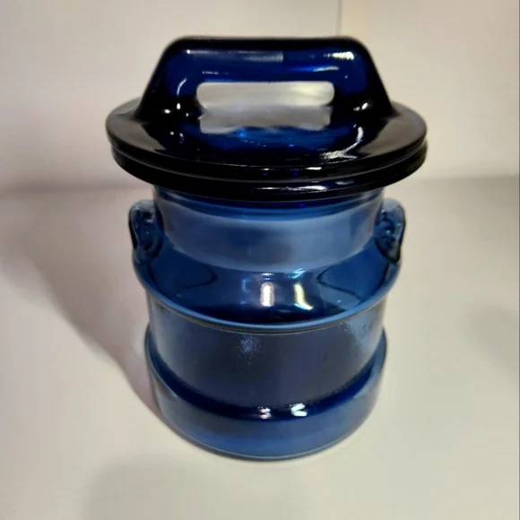Vintage L.E. Smith Blue Glass Milk Can Canister
