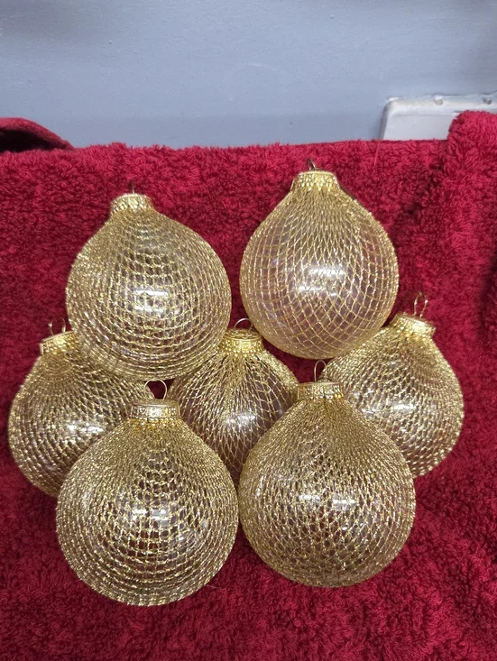 Vintage Y2k Martha Stewart Gold Mesh Christmas Ornaments - Set of 7