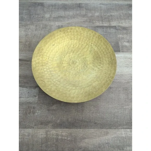 Vintage Textured Brass Round Trinket Dish Candle Holder 5”