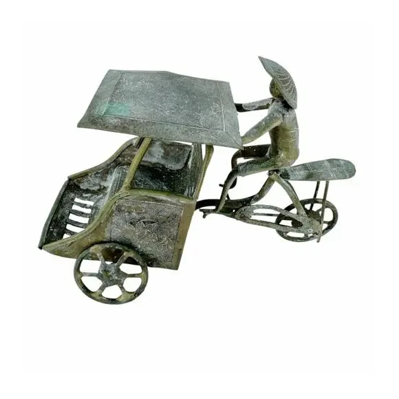 Brass Vietnamese Vintage Figurine Man on Rickshaw