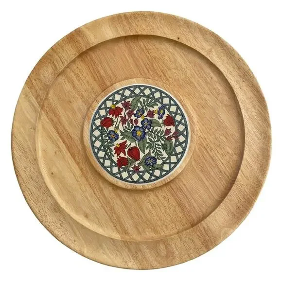 Dansk Teak and Ceramic Charcuterie Cheese Gourmet Party Tray 15.5”
