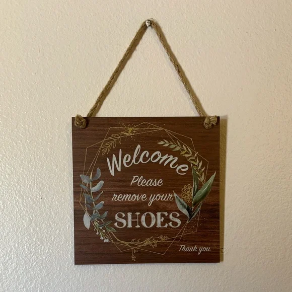 Hanging Wooden Wall Sign “Welcome Please Remove Your Shoes