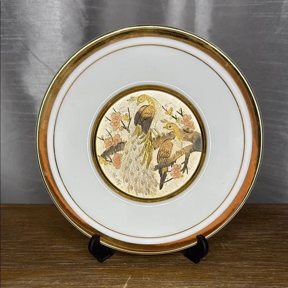 The Art of Chokin 24K Gold Edged 6” Round Plate with Stand