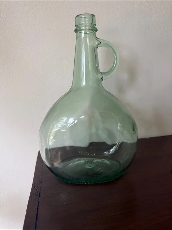 Green Handblown Glass Demijohn Jug