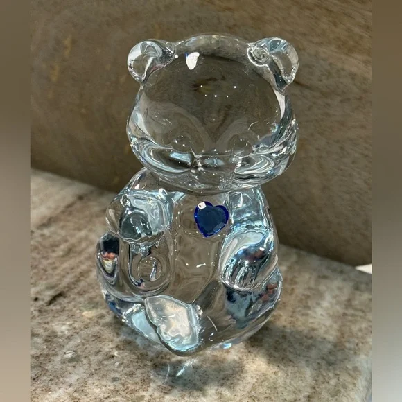 Vintage Fenton Art Glass Bear Figurine Blue Heart September Birthstone