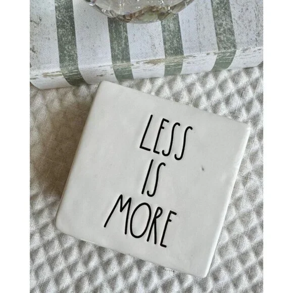 New Rae Dunn LESS IS MORE / MORE OR LESS Ceramic Desk Block Paperweight Decor