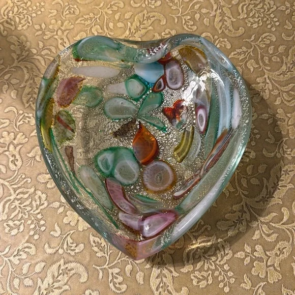 Murano Art Glass Heart Bowl – Multicolor Millefiori Bullicante Design