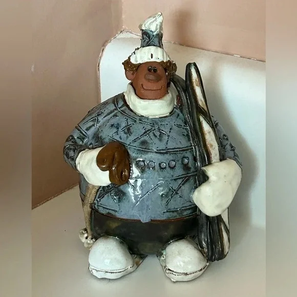 Sara Meadows Balloon People Pottery Art SKIER Winter Figure 5