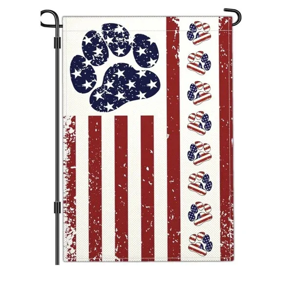 Patriotic 4th of July Garden Flag Dog Lover Paw Print New 12in X 18 In