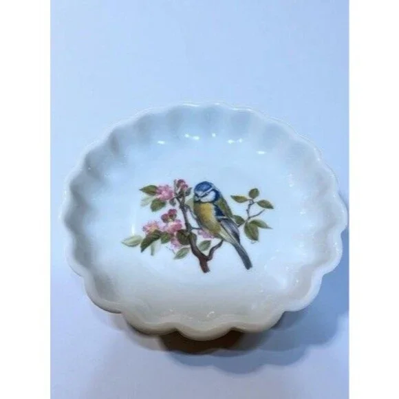 VTG Funny Design Bone China Saucer Dish Plate Blue Tit Headed Bird Gold Trim‎