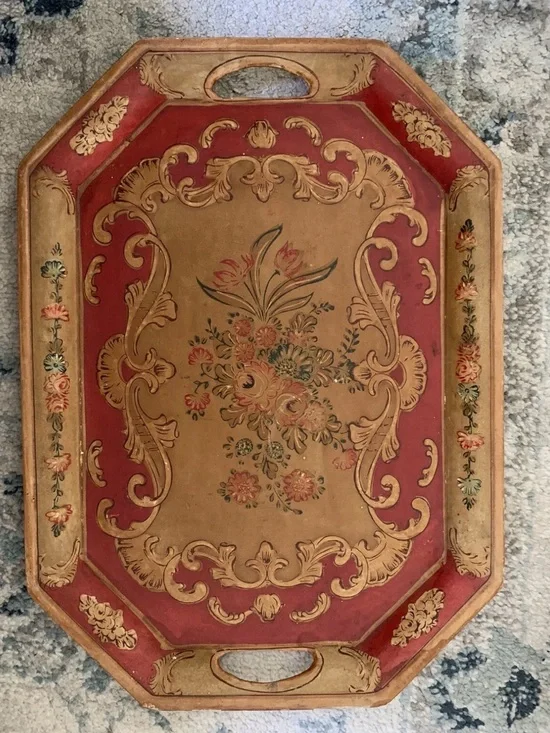 vintage red and gold colored ornate platter from japan