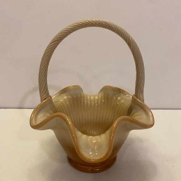 Fenton Cream and Gold Ceramic Basket