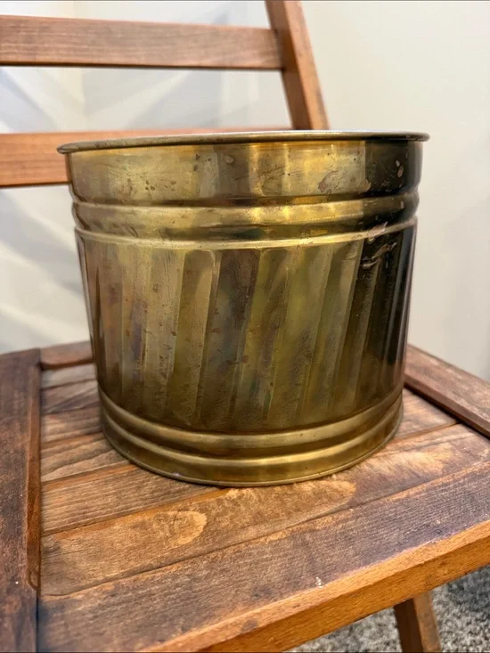Vintage Brass Planter Cachepot Fluted  Ribbed Made in Taiwan Lightweight
