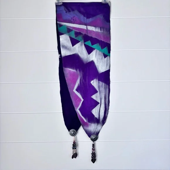Vinatge Handmade Leather Table Console Alter Runner Shoulder Wrap Purple