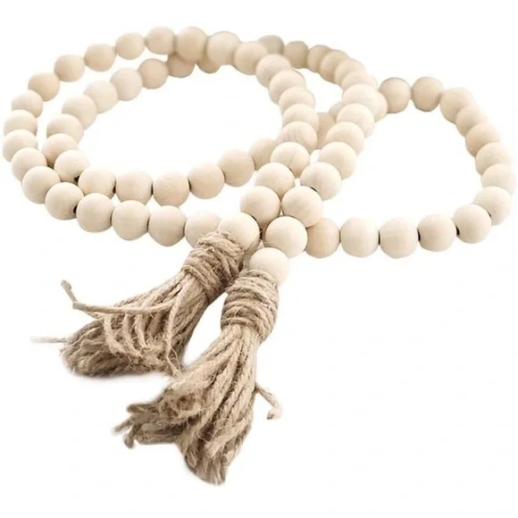 Farmhouse Wood Bead Garland with Tassels