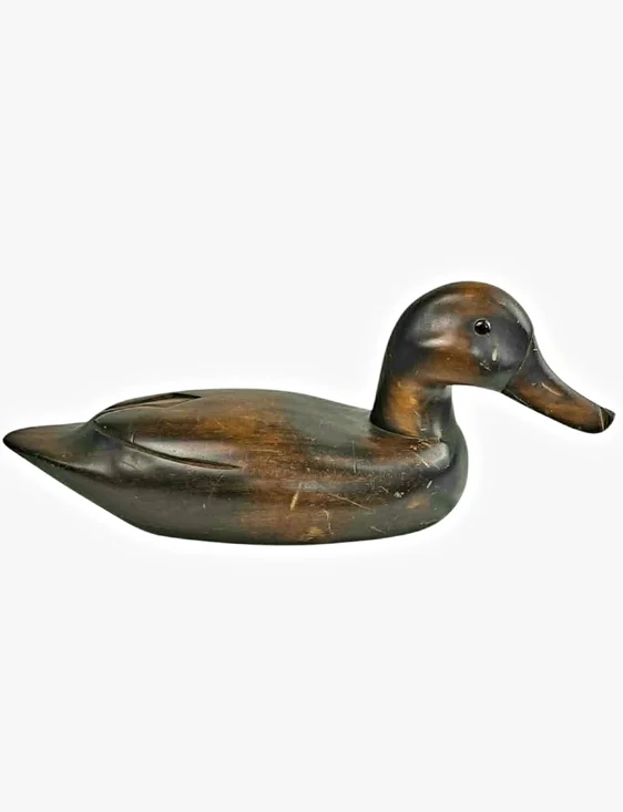 Vintage Hand-Carved Solid Wood Duck Decoy - Rustic Folk Art Mallard - 13”