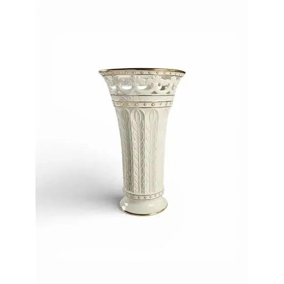 VINTAGE LENOX FLORENTINE AND PEARL PORCELAIN TALL VASE 16 IN  TALL NEW IN BOX