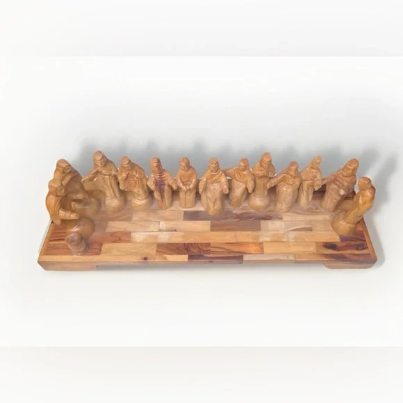 Last supper wooden display plague figurines stationary disciples Jesus