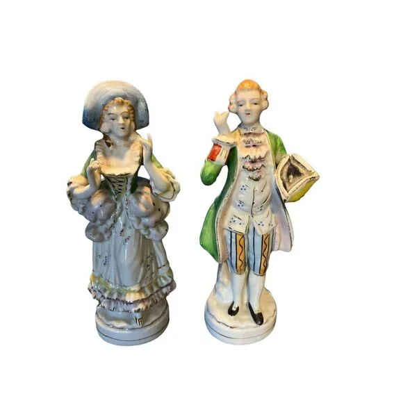 L&M Inc. Lipper & Mann Victorian Man and Woman Figurines Porcelain Vintage