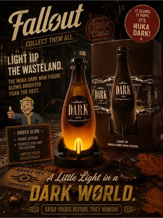 Fallout Nuka Dark Amber Light-Up Mini Figure - collectible in box!