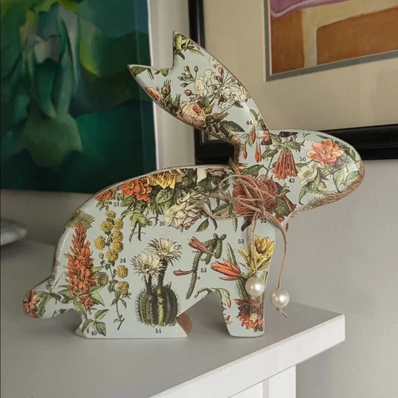 Wooden Decorative Floral Bunny