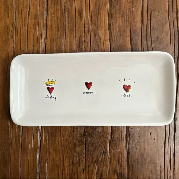 Rae Dunn Darling Amour Love Script Heart Crown Trinket Tray