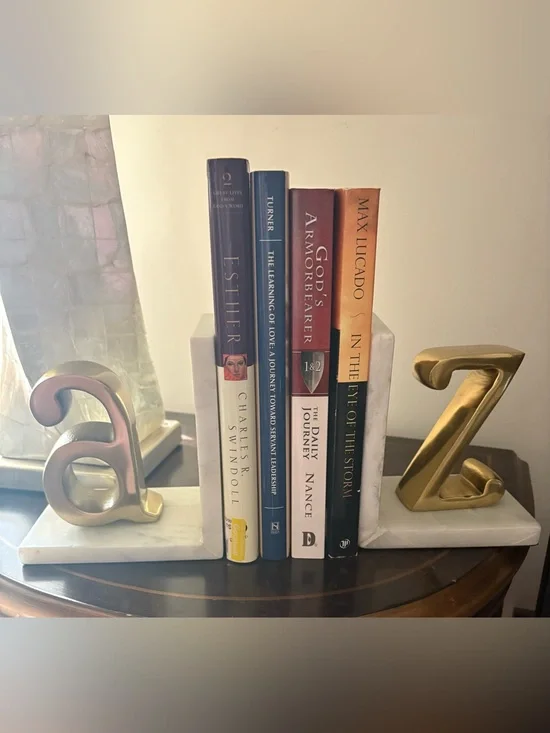 Brass and White Marble Bookends - Classic Home Accents