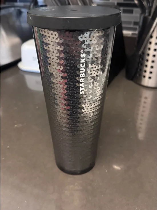 Starbucks Holiday Black/Silver Ombre Sequin Cold Cup Tumbler 24oz.
