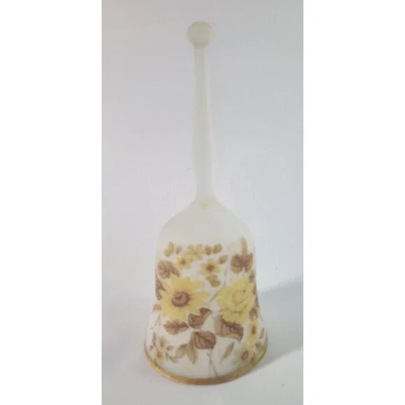 Elegant Viking Glass USA Satin Frosted Floral Pattern Art Glass Ornamental Bell