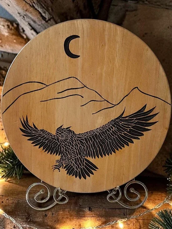 Hand Carved Owl Wooden Lazy Susan Turntable Serving Tray Rustic‎ Cabin Woodland