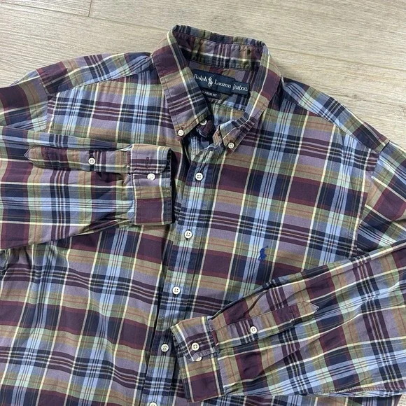 Ralph Lauren 18 XXL Classic Fit Long Sleeve Plaid Button Down Preppy Blue Pony