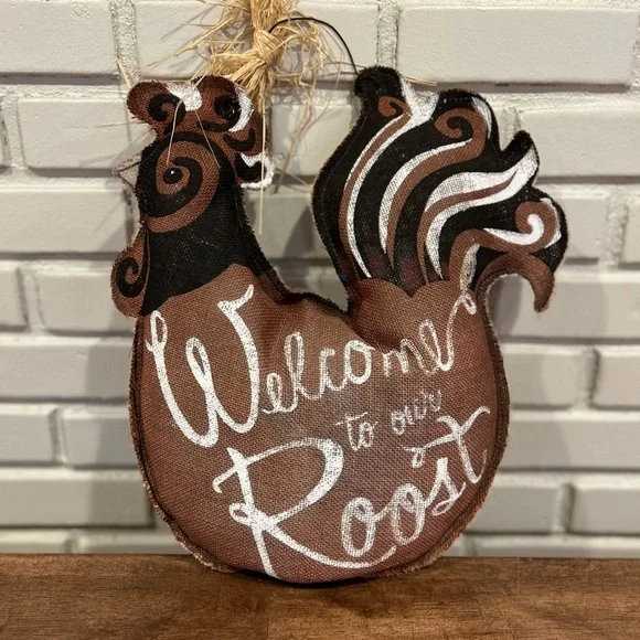 Brown Rooster Canvas plush Welcome Sign