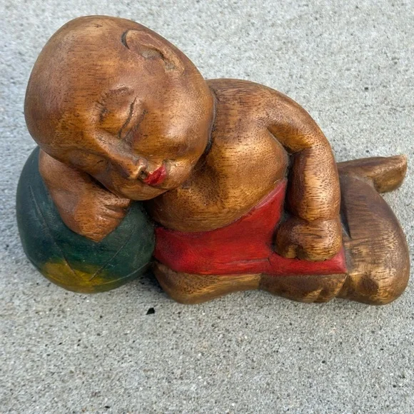 Handcrafted Wooden Sleeping child Monk bookend