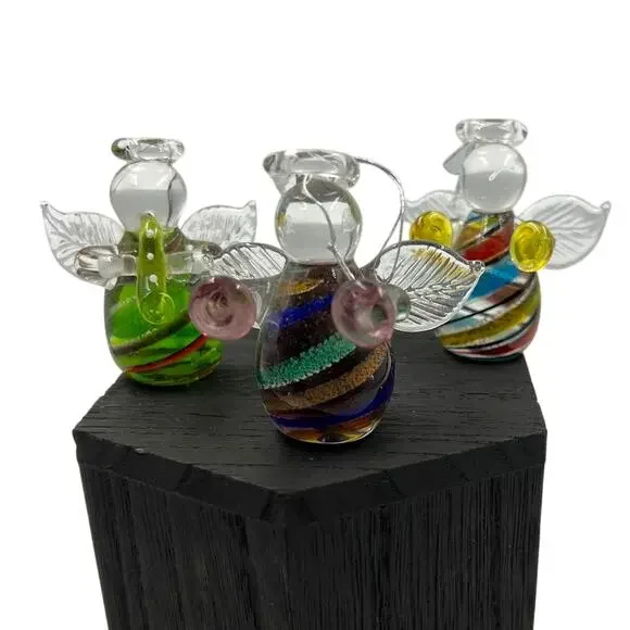 Vintage Hand Blown Mini Instrumental Angel Colorful‎ Figurines Ornaments 3 Piece