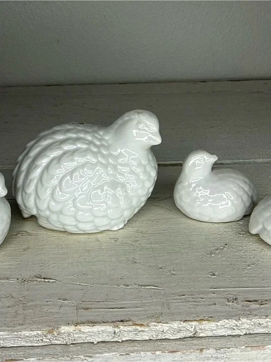 VTG Set of 4 Napcoware White Quail Figurines C9323 Import Japan Ceramic Birds