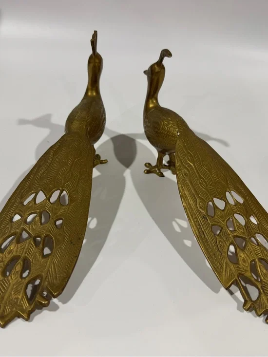 Vintage Set of 2 Brass Gold Peacocks Figurines MCM 10.5