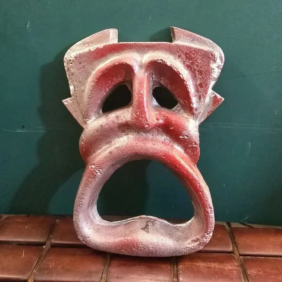 Vintage Mid Century Cast Aluminum Tragedy Mask Wall Plaque 6.75