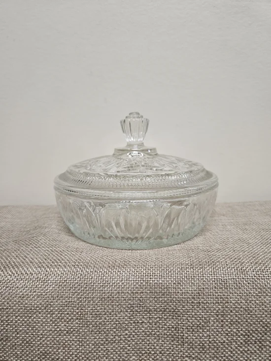 Vintage Avon Clear Glass Lidded Trinket Dish