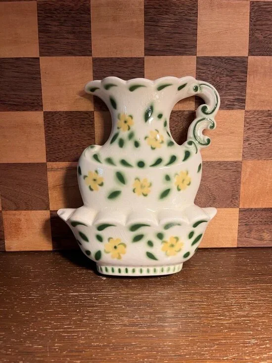 Cheerful Yellow Floral Vintage Wall Pocket A618, flaw on left