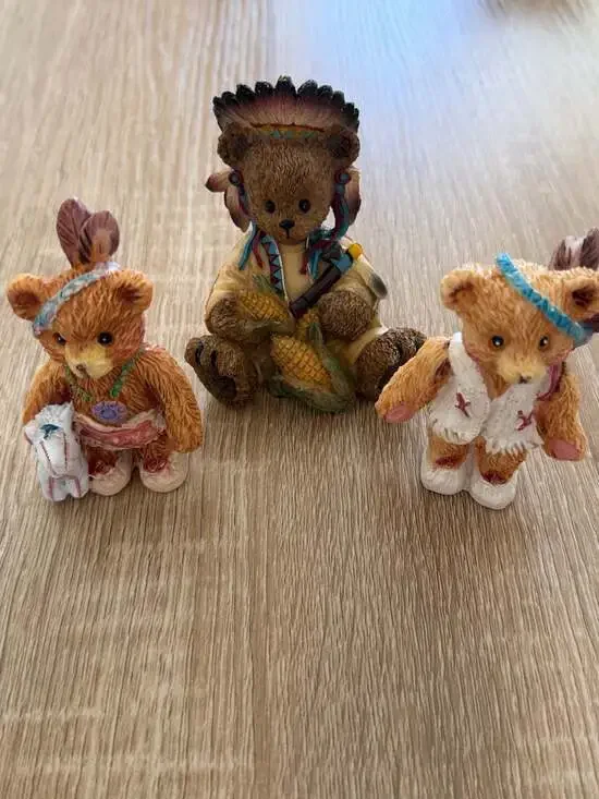 Set of 3 Native American Theme Resin Teddy Bear Figurines