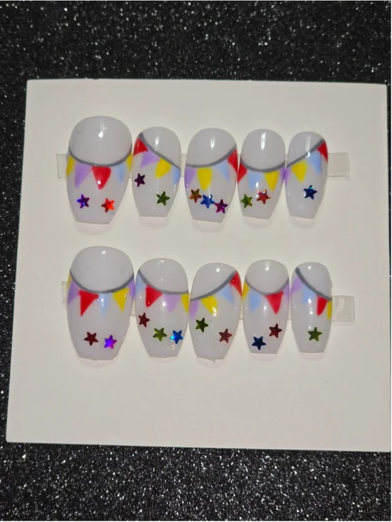 Women's Unbranded Press-On Nails One Size White Multicolor Star Design