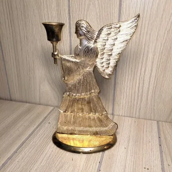 Vintage Silver Plated Angel Candle Holder Figurine Holiday Religious