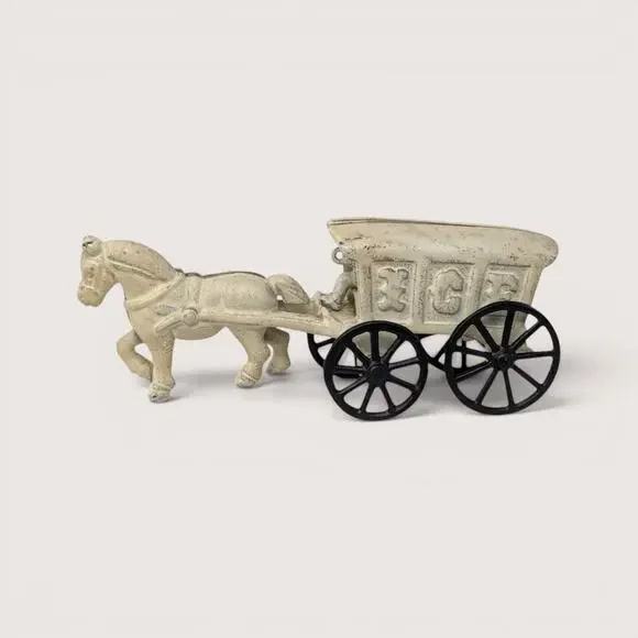 1920s Cast Iron Horse Drawn Ice Cart Toy with Removable Driver
