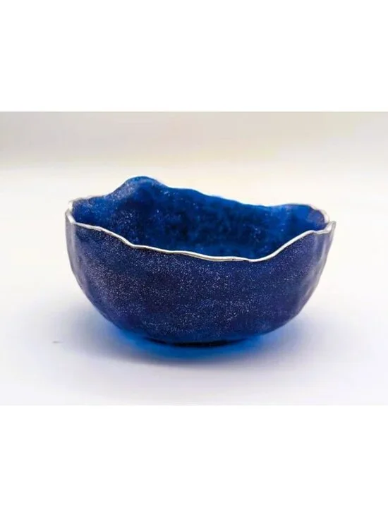 Blue Resin Decorative Bowl With Silver Rim - 4.5