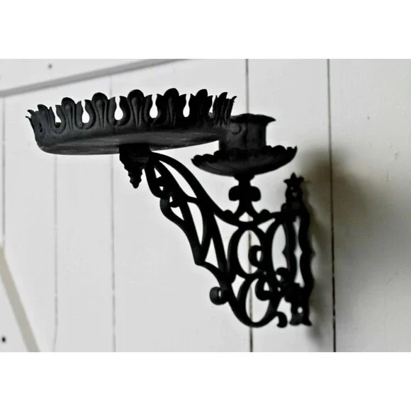 Vintage Victorian Cast Iron Ornate Hanging Candle/Plant Holder Wall Mount Black