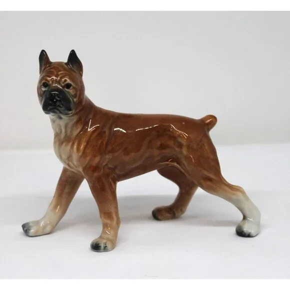 VINTAGE JAPAN PORCELAIN WALKING BOXER DOG FIGURINE 5.5
