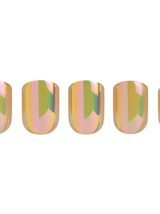 NEW Red Aspen Press-On Nails Yellow Iridescent Short Square