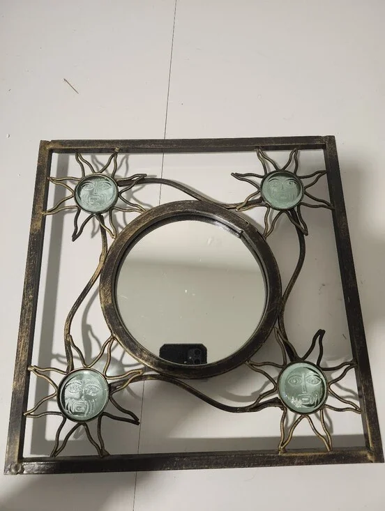 Vintage Celestial Glass Wall Mirror Sun Iron Metal Accent Whimsical Boho 90s