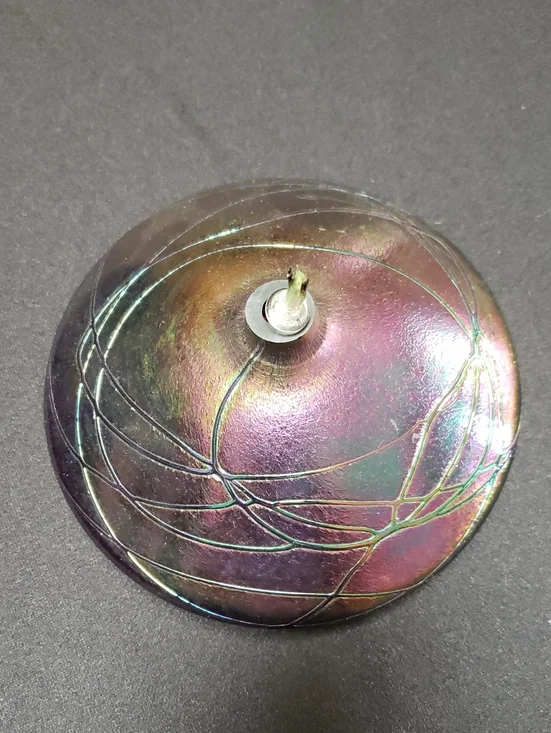 Vintage Art Glass Oil Lamp Mt St Helens Ash - Iridescent Blue